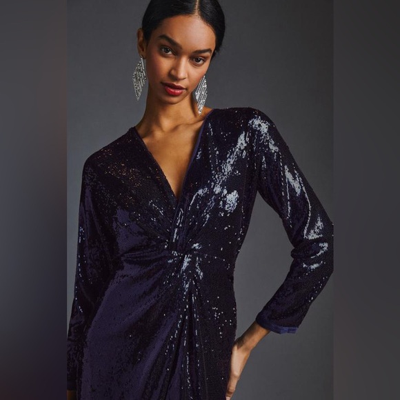 Anthropologie navy twist front sequin dress - Picture 2 of 11